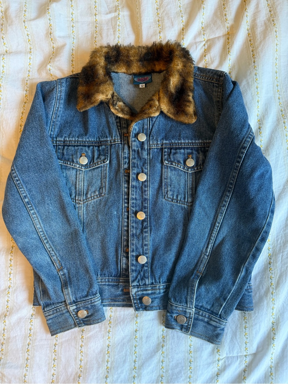 Vintage Y2K Lizzie McGuire Faux Fur Collar Denim Jacket Girls 12 Disney